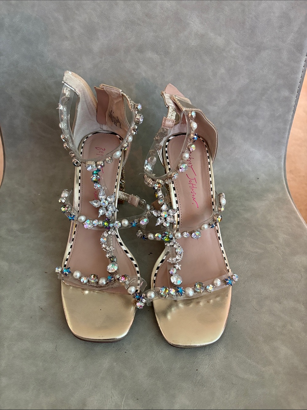 Betsey Johnson Gold Jeweled Strappy Heels
